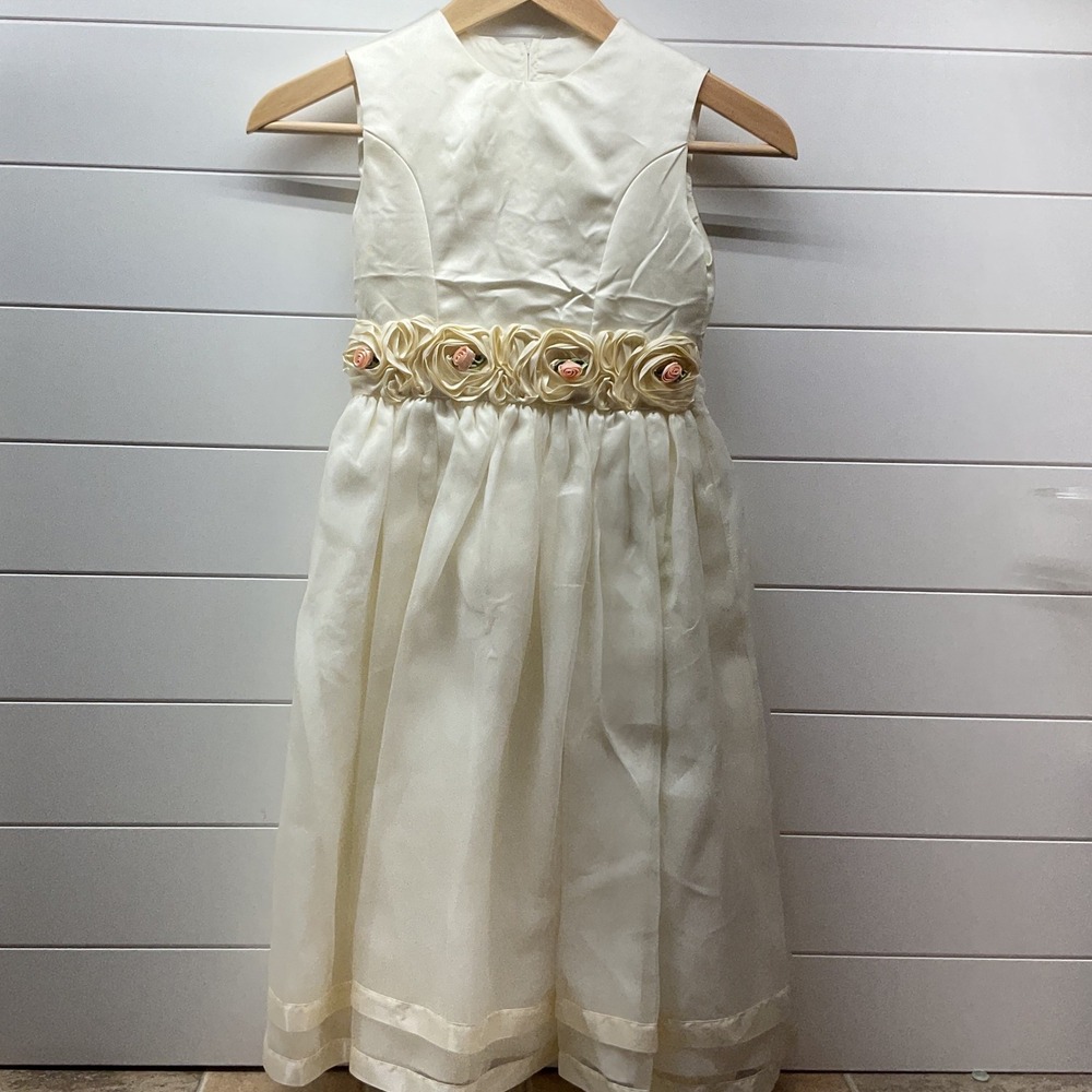 Jayne Copeland Girls Ivory Rosette Flower Girl Dress 748315 Size 7 Cream